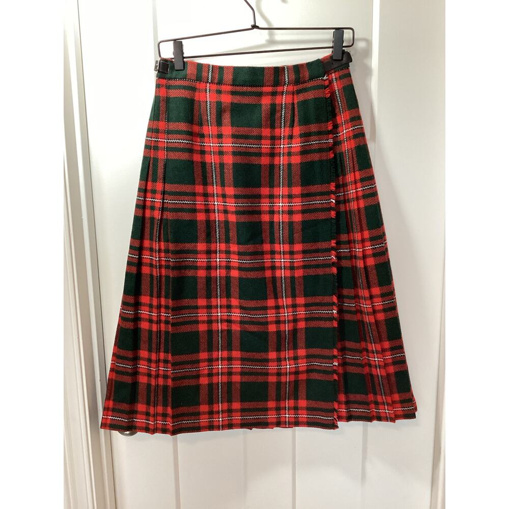 Vintage Glen Avon Women's Wool Blend Tartan Plaid Wrap Skirt Red Green Size‎ 14